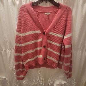 Pink and White Striped Women's Sweater